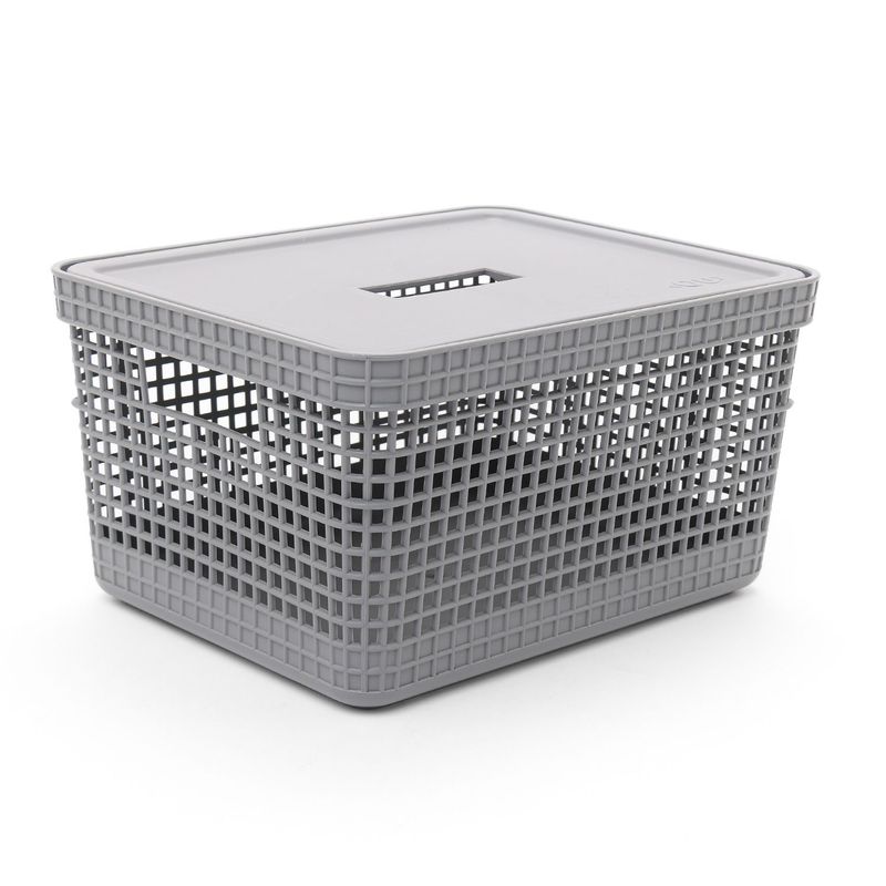 OU - Cesta Organizadora Multiusos con Tapa de Polipropileno 22 x 28 cm. Cesta de Ropa. Cesta Organizadora de baño Mica