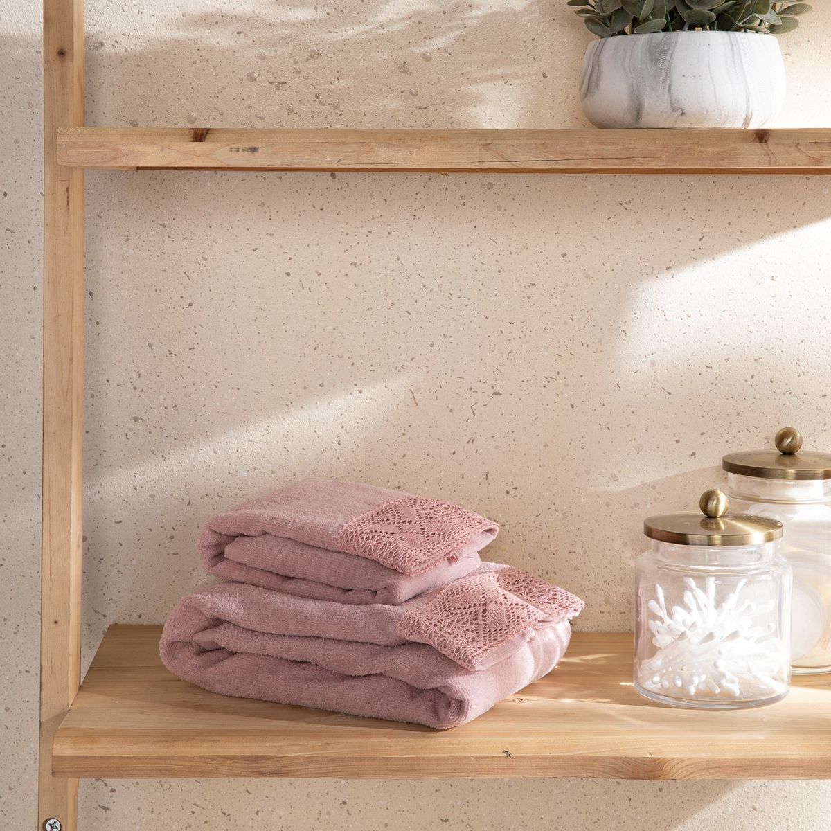 ROBERTA ALLEN - Toallas de mano set x2 30 x 45 cm + 40 x 70 cm S2 ENCAJE ROS