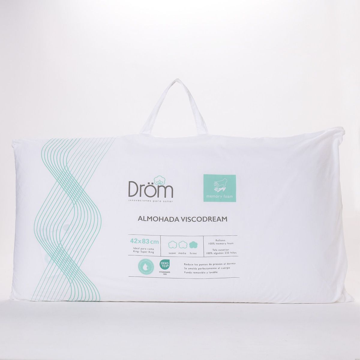DROM - Almohada en Memory Foam Hipoalergénica, Firme Viscodream 42 x 83 cm Drom