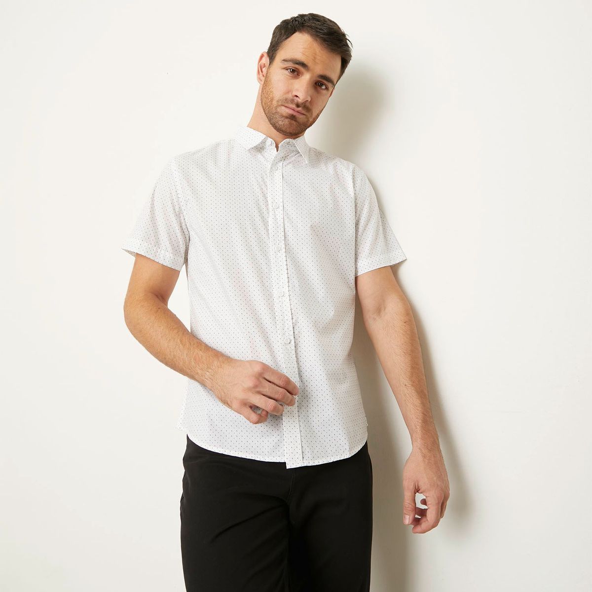 NEWPORT - Camisa con Puntos para Hombre Manga corta de Algodón Newport