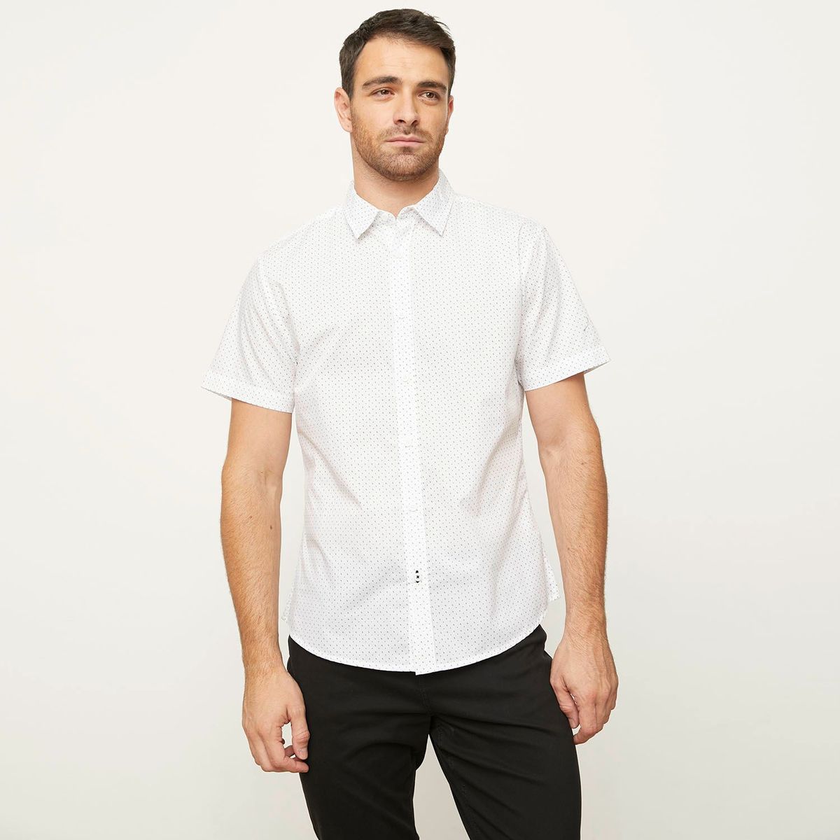 NEWPORT - Camisa con Puntos para Hombre Manga corta de Algodón Newport