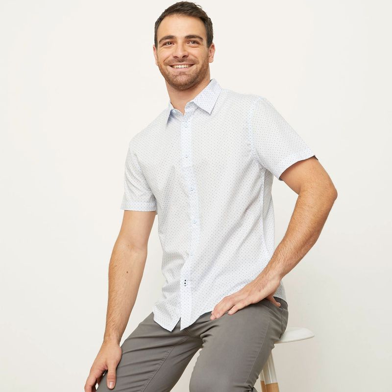 NEWPORT - Camisa con Puntos para Hombre Manga corta de Algodón Newport