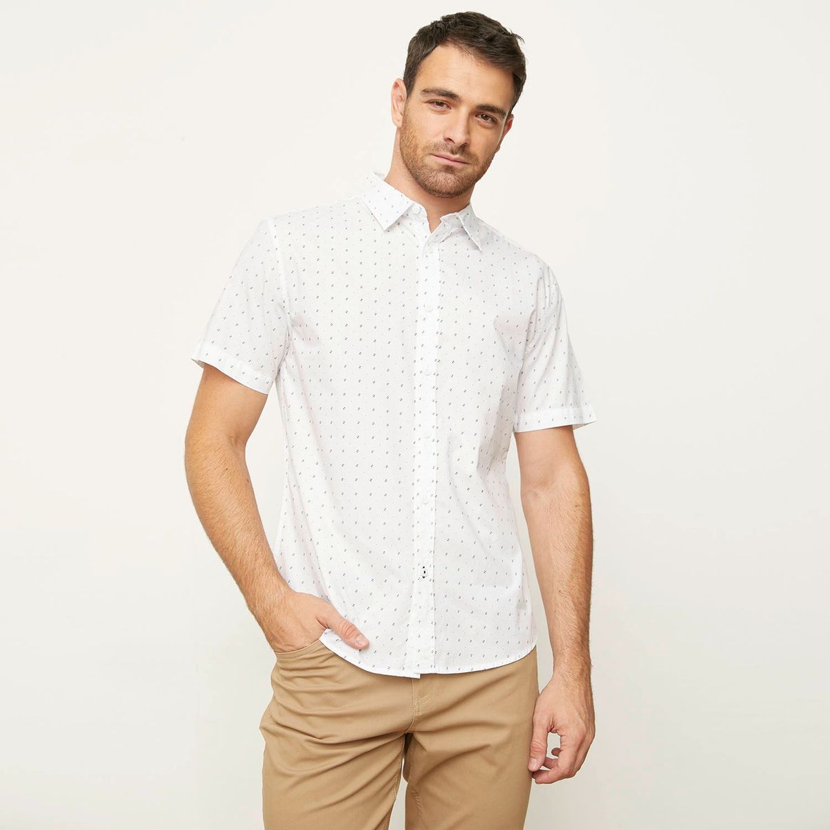NEWPORT - Camisa con Puntos para Hombre Manga corta de Algodón Newport