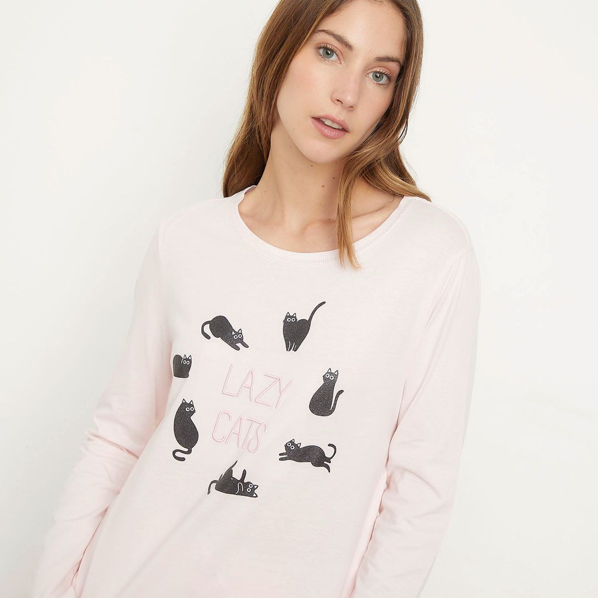 SYBILLA - Camiseta de pijama Mujer Manga larga de Algodón Sybilla