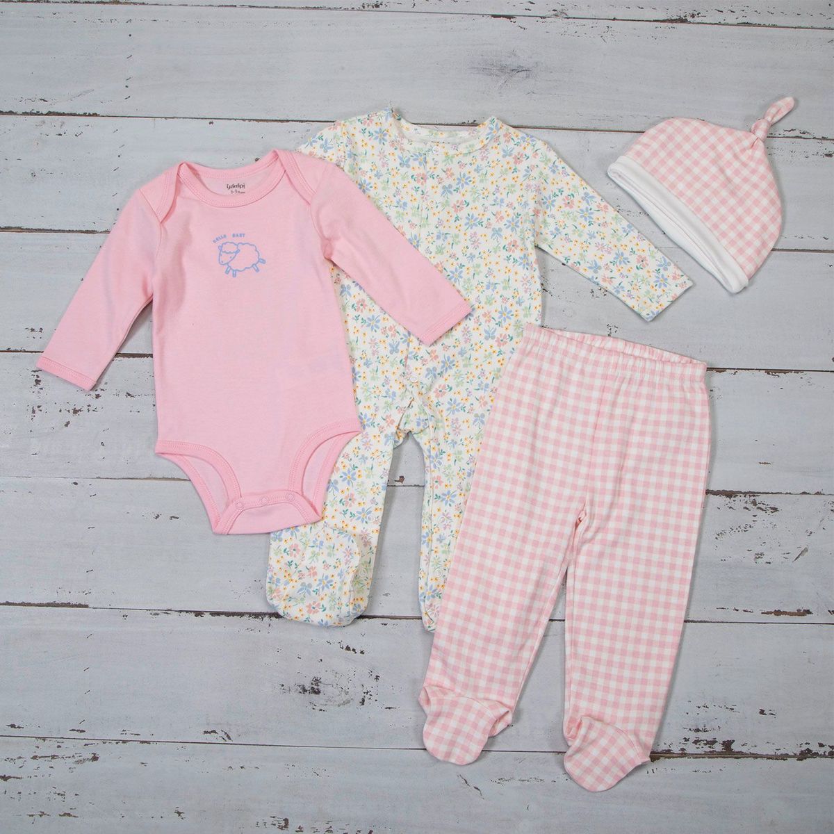 YAMP - Pack De 4 Bodies + Pantalón + Gorro Para Bebé Niña En Algodón Yamp