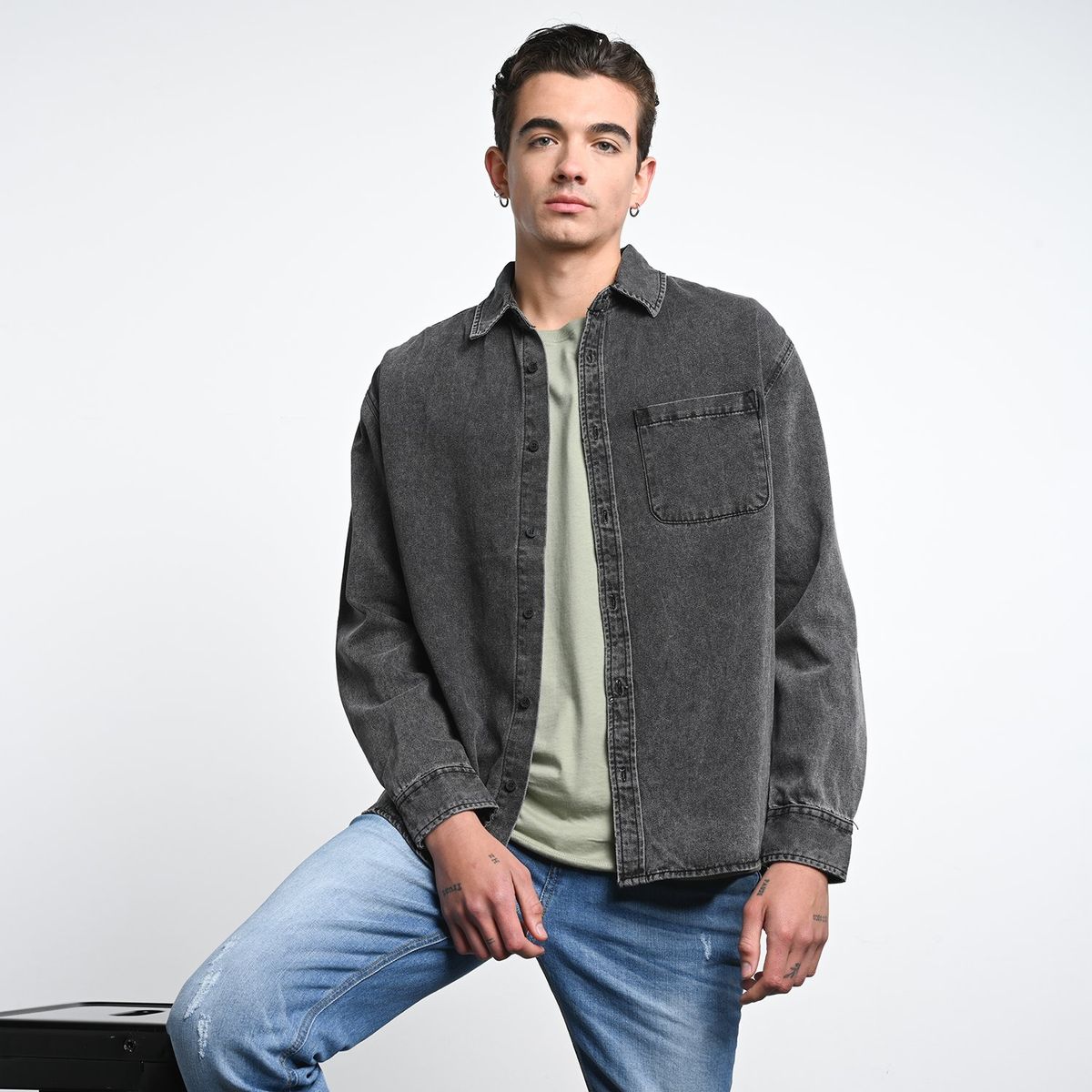 DENIMLAB - Camisa de jean Hombre Manga larga Slim de Algodón Denimlab
