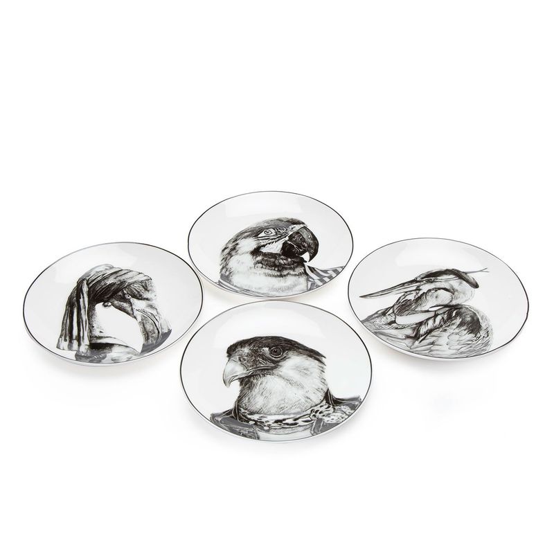 BASEMENT HOME - Platos de entrada Porcelana Set 4 Platos Aperitivo Pájaros Basement Home
