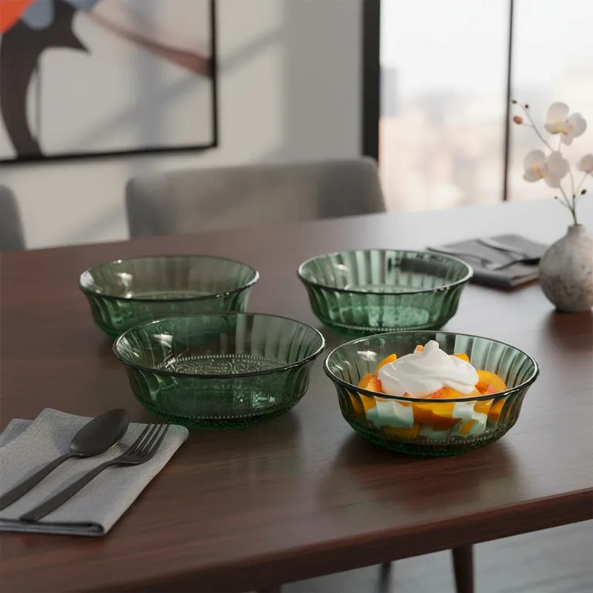 ROBERTA ALLEN - Bowls Vidrio PLATO POSTRE SET 4 LABRADO ROSA 18CM 13.5x5 cm