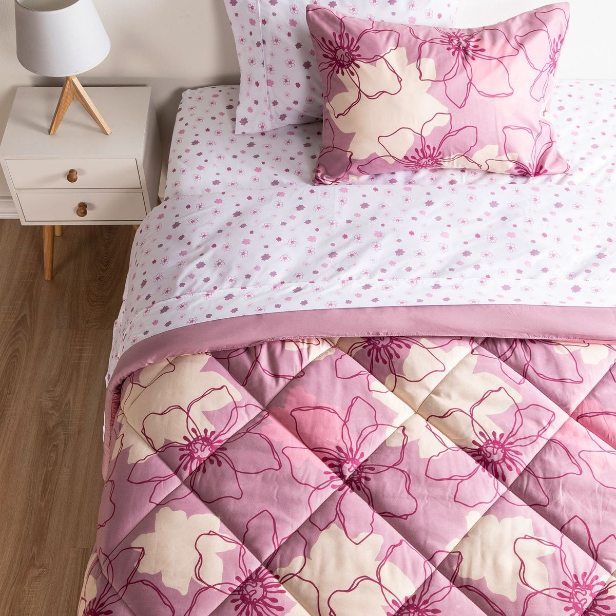 AMBIENTA - Juego de cama Ambienta SHARON Sencillo, Doble y Queen Incluye Edredon + Juego de sabanas