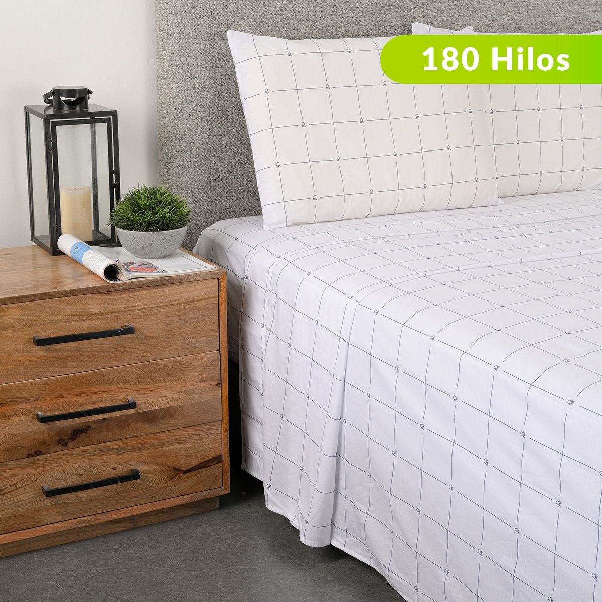 BENETTON - Sábanas de Algodón 180 Hilos Suave Benetton. Juegos de Sábanas Estampadas para cama Doble, Queen y King