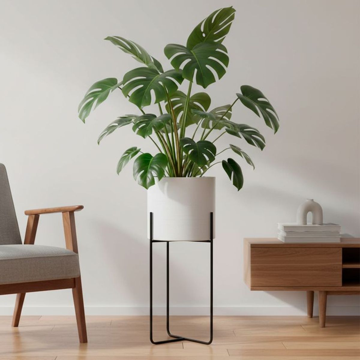 MICA - Macetera Pedestal Blanca Alta 60 X 20 X20 cm