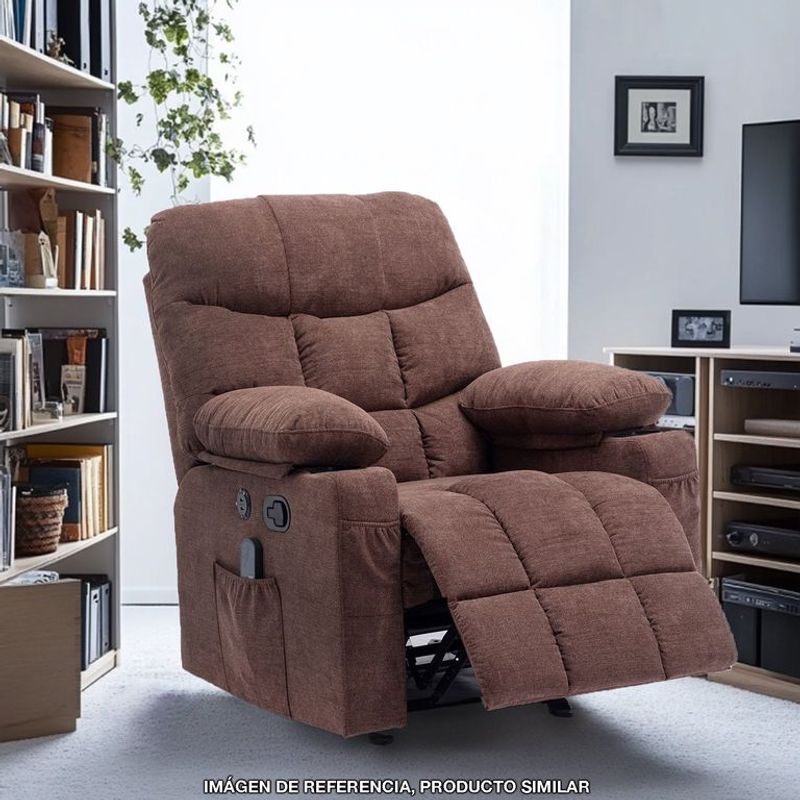 MICA - Silla Reclinable 1 Puesto Masajeadora, Mecedora con Calentador y Puertos USB en Tela Thunder 105 x 95 x 95 cm Mica -  0% Interés a 3, 6 o 12 Cuotas Pagando con tu CMR Banco Falabella