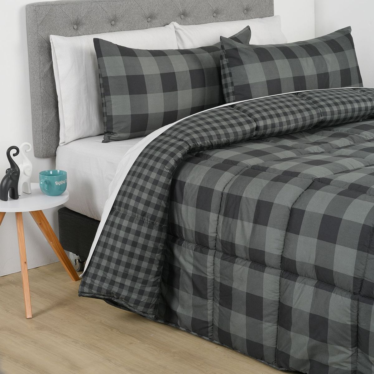 MICA - Edredón Mica con exterior y relleno de 500 GSM Poliéster muy alcolchado Dark Tar. Edredón Estampado para cama Doble, queen, king.