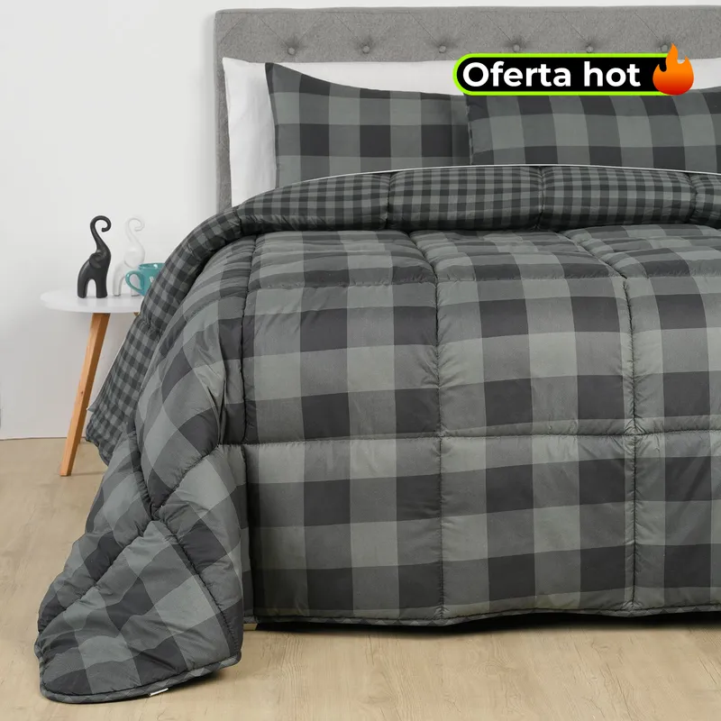 MICA - Edredón Mica con exterior y relleno de 500 GSM Poliéster muy alcolchado Dark Tar. Edredón Estampado para cama Doble, queen, king.