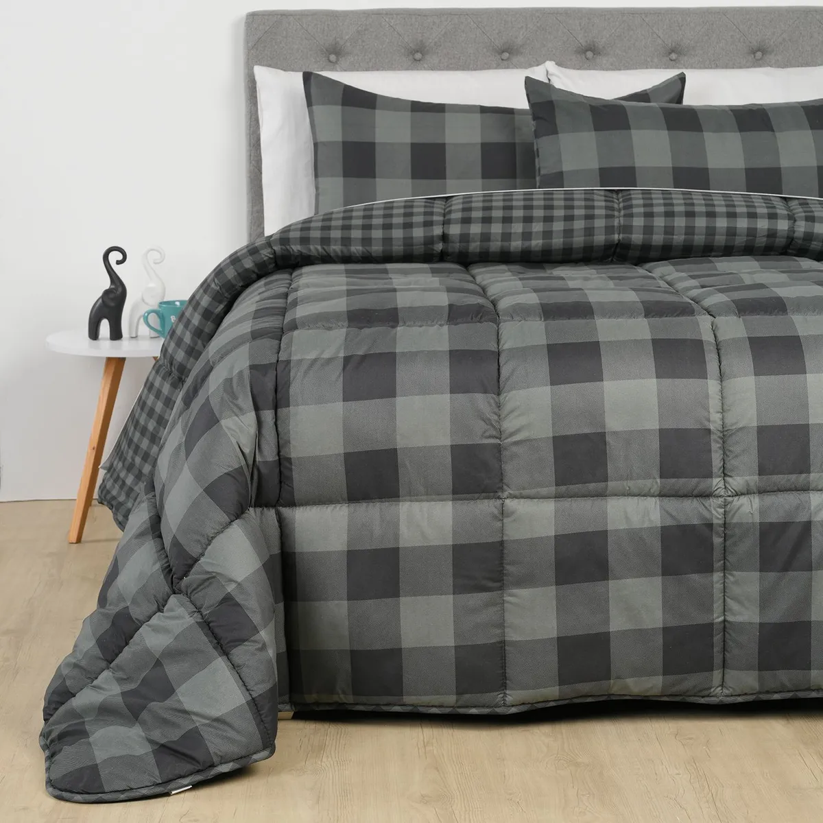 MICA - Edredón Mica con exterior y relleno de 500 GSM Poliéster muy alcolchado Dark Tar. Edredón Estampado para cama Doble, queen, king.