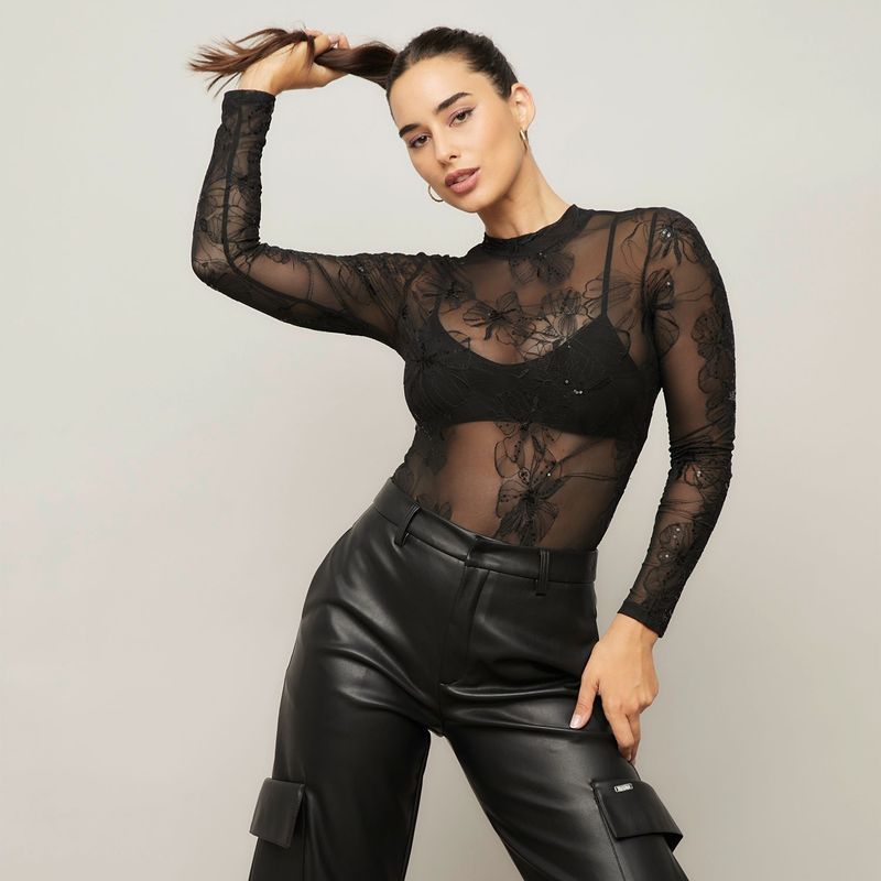 MOSSIMO - Body Mujer Con transparencia Manga larga Mossimo