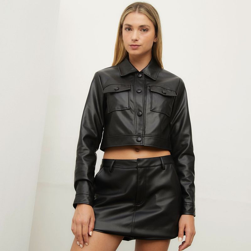 SYBILLA - Chaqueta para Mujer Efecto cuero Crop Sybilla