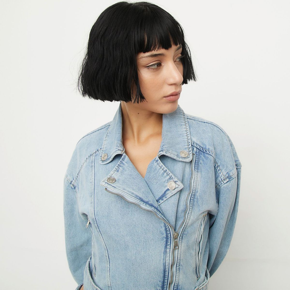 DENIMLAB - Chaqueta de jean para Mujer Tipo biker de Algodón Denimlab