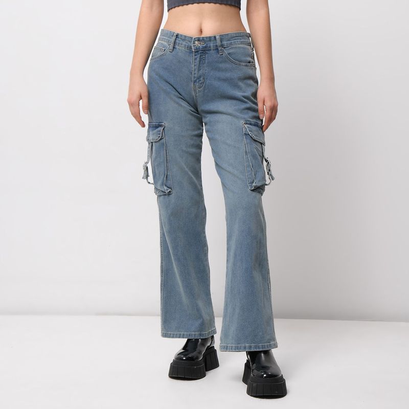 DENIMLAB - Jean Cargo para Mujer Tiro alto Denimlab