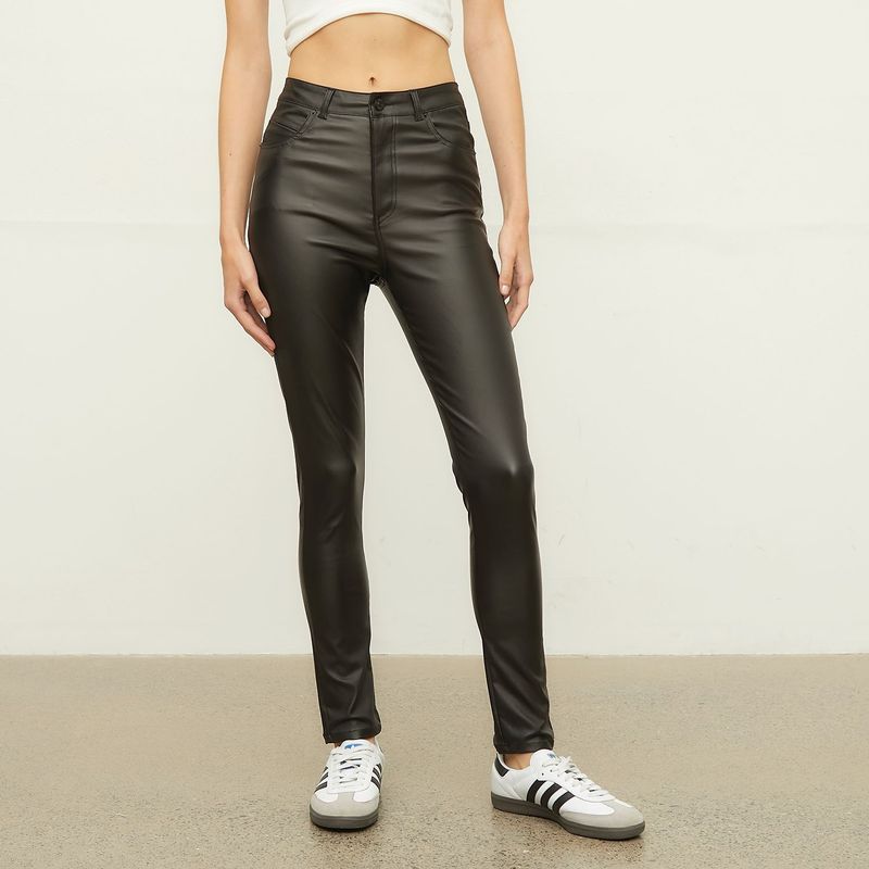 SYBILLA - Pantalón Skinny para Mujer Tiro alto Efecto cuero Sybilla