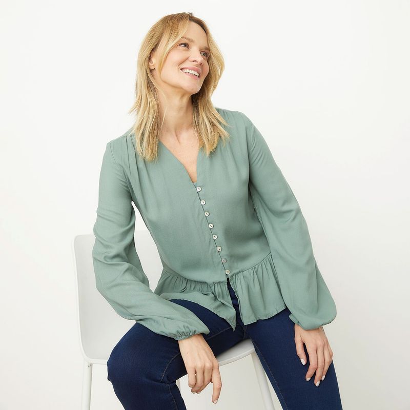 NEWPORT - Blusa para Mujer de Algodón Cuello en v Manga larga Newport