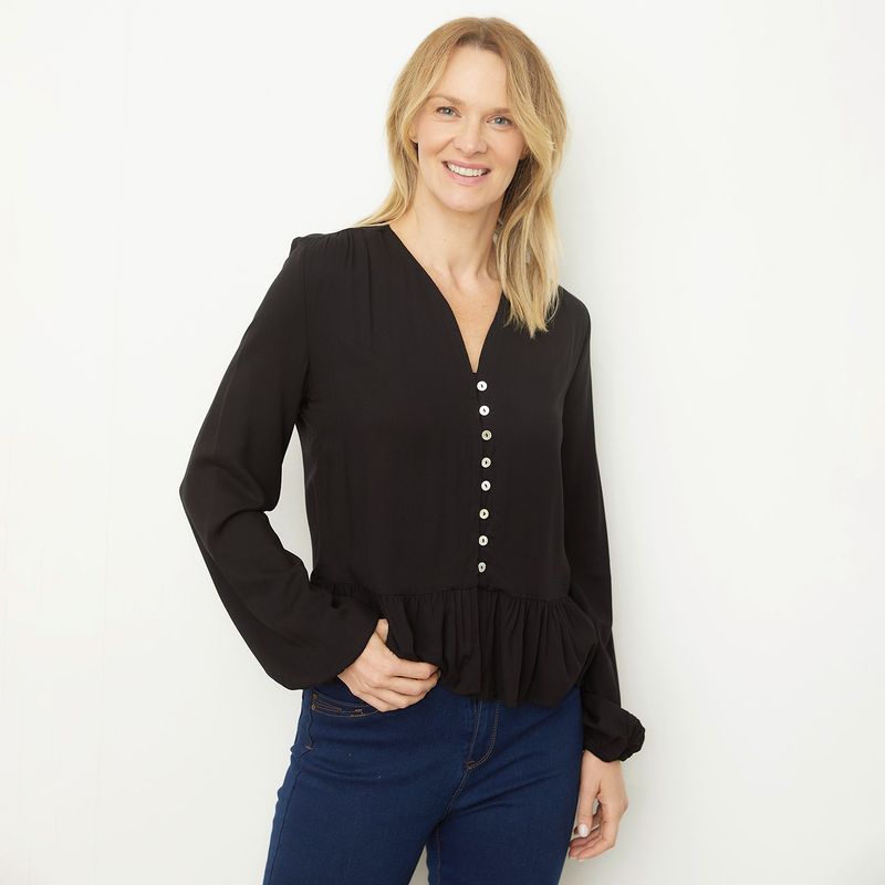 NEWPORT - Blusa para Mujer de Algodón Cuello en v Manga larga Newport