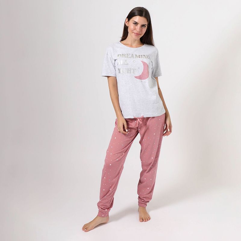 SYBILLA - Pijama completa con pantalón Mujer Largo Manga corta de Algodón Sybilla