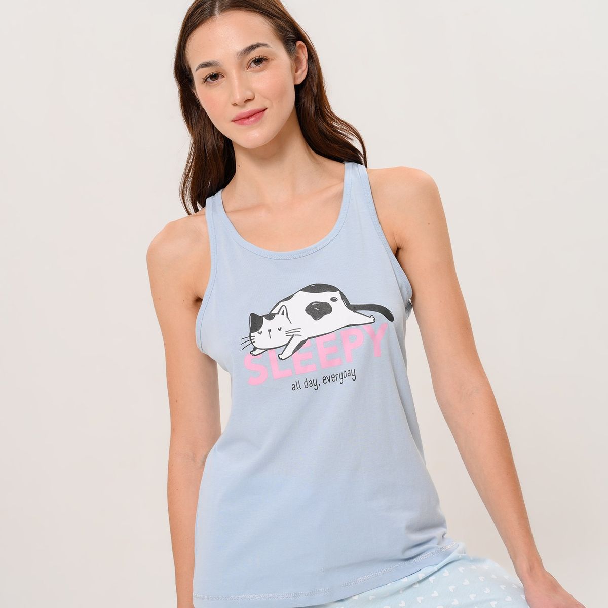 SYBILLA - Camiseta de pijama Mujer Sin mangas de Algodón Sybilla