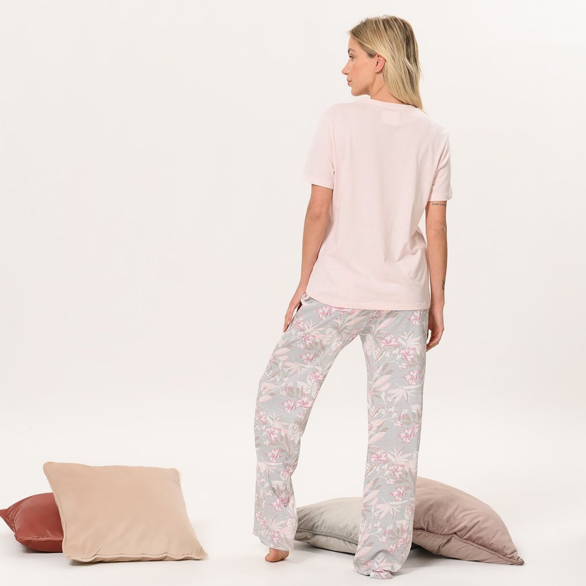 SOUTHLAND - Pijama Completa con pantalón Mujer Largo Manga corta de Algodón Southland