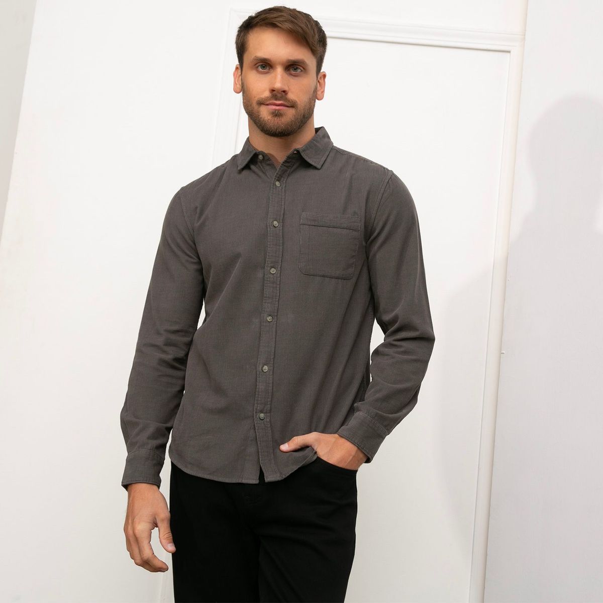 BASEMENT - Camisa para Hombre de Rayas Manga larga Slim Basement