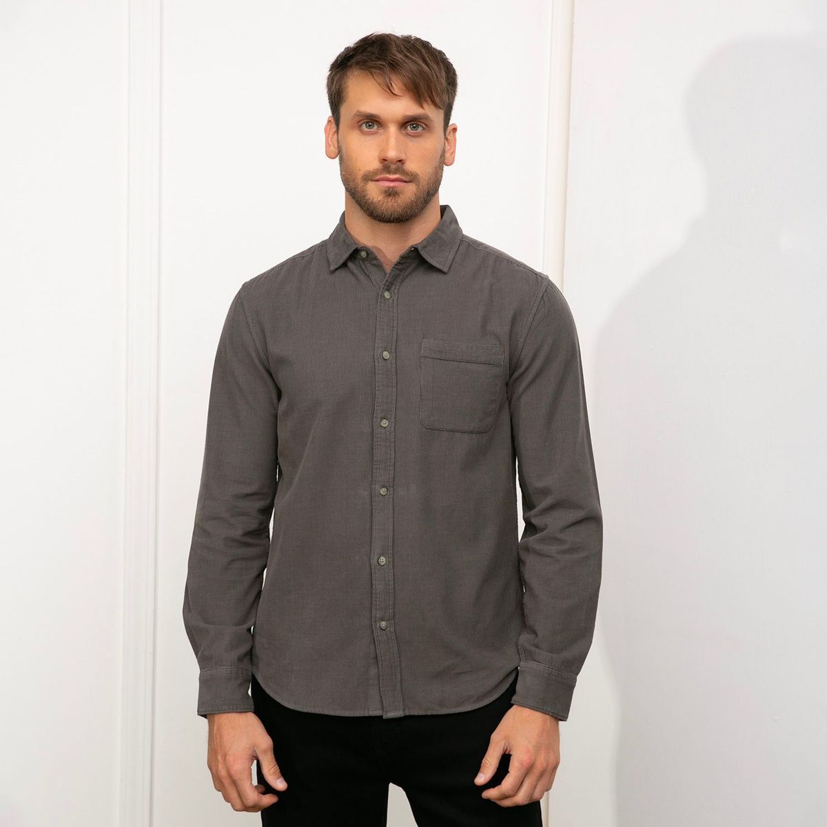 BASEMENT - Camisa para Hombre de Rayas Manga larga Slim Basement