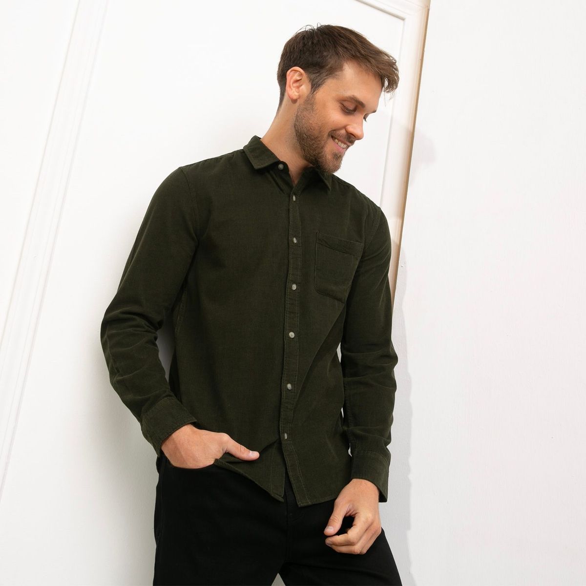 BASEMENT - Camisa para Hombre de Rayas Manga larga Slim Basement