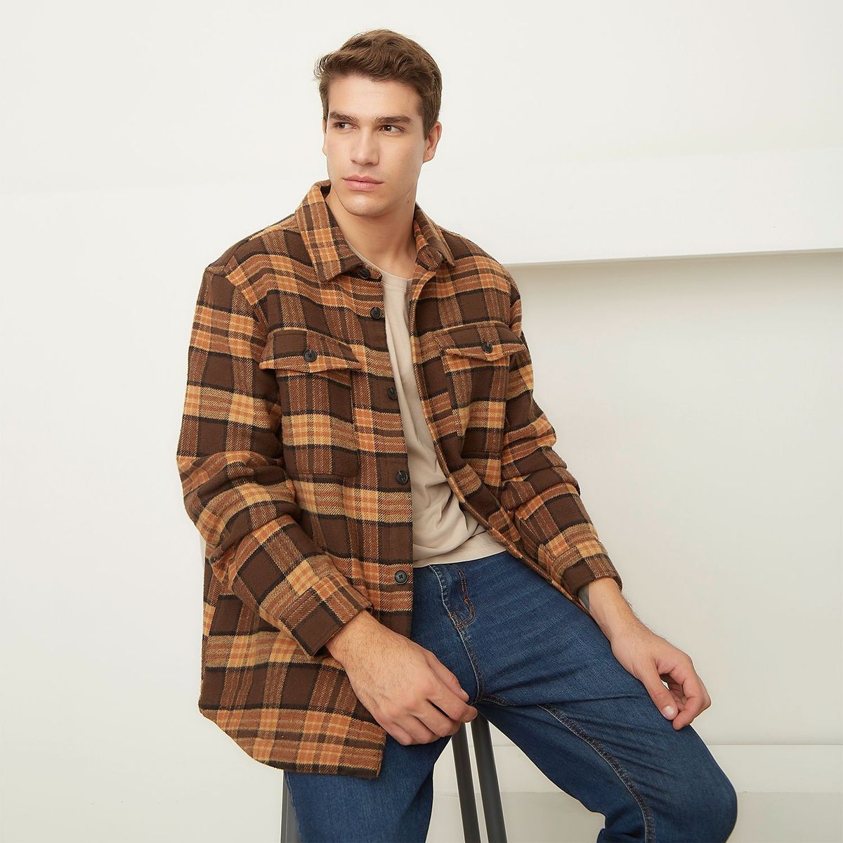 BASEMENT - Chaqueta para Hombre de Cuadros de Algodón Basement