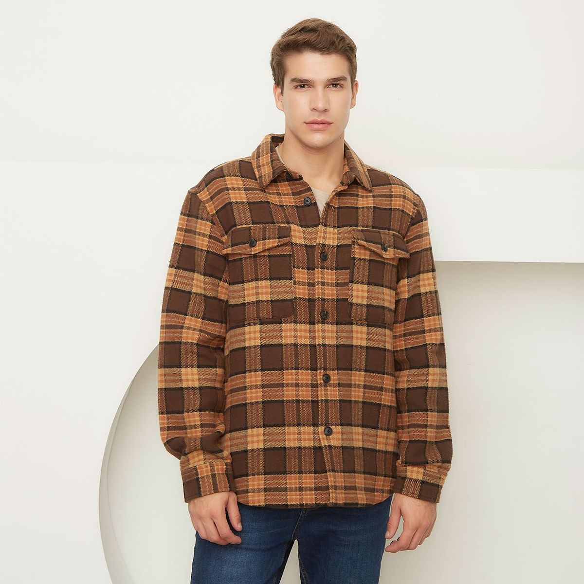 BASEMENT - Chaqueta para Hombre de Cuadros de Algodón Basement