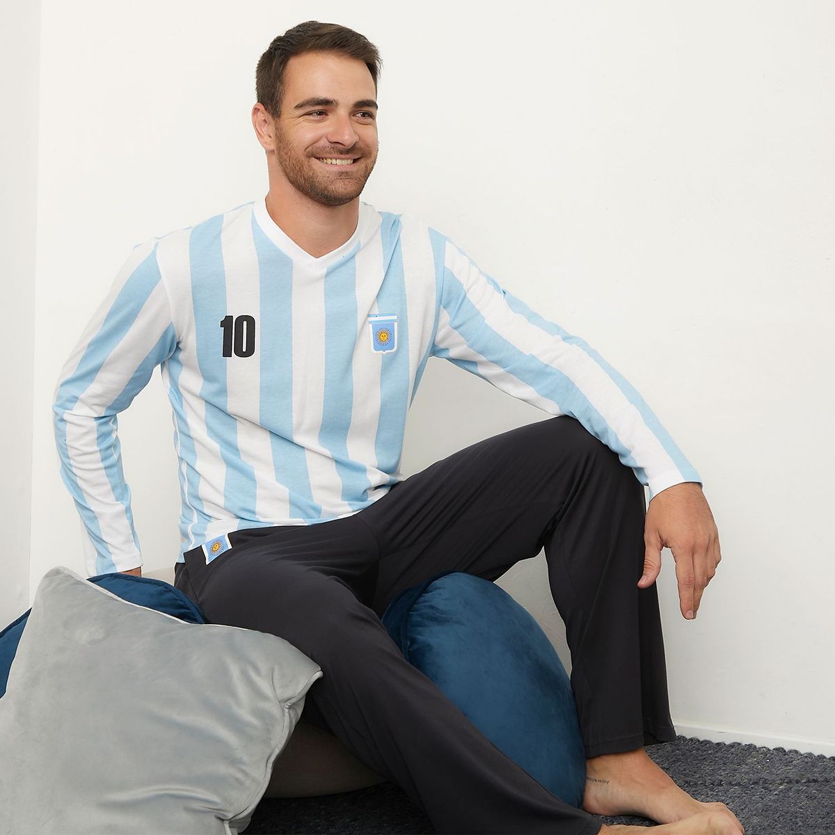 NEWBOAT - Pijama Larga Manga larga para Hombre de Algodón Newboat