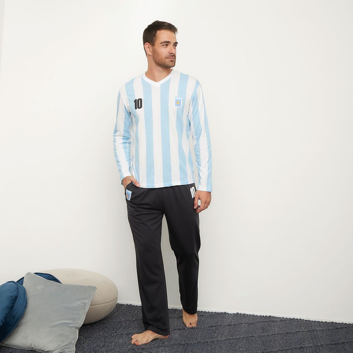 NEWBOAT - Pijama Larga Manga larga para Hombre de Algodón Newboat