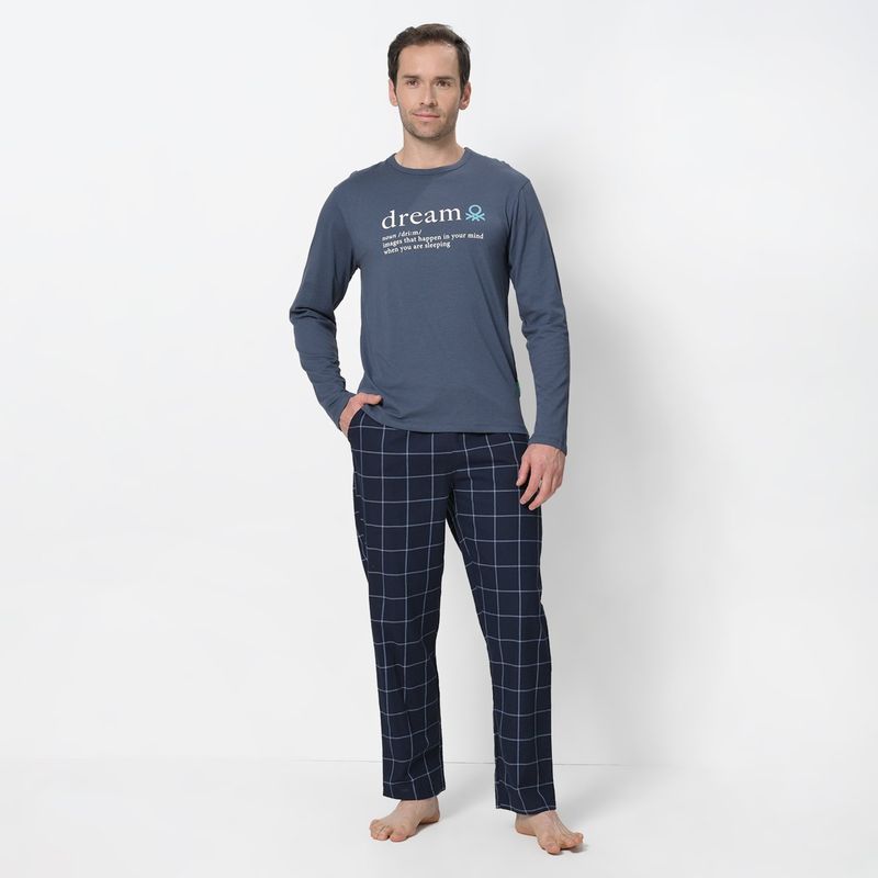 BENETTON - Pijama Hombre Largo Manga larga Algodón Benetton