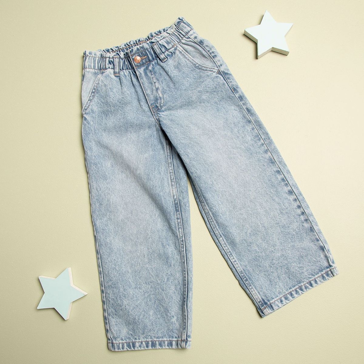 YAMP - Jean para Niña con Cintura elásticada Culotte Tiro alto en Algodón Yamp