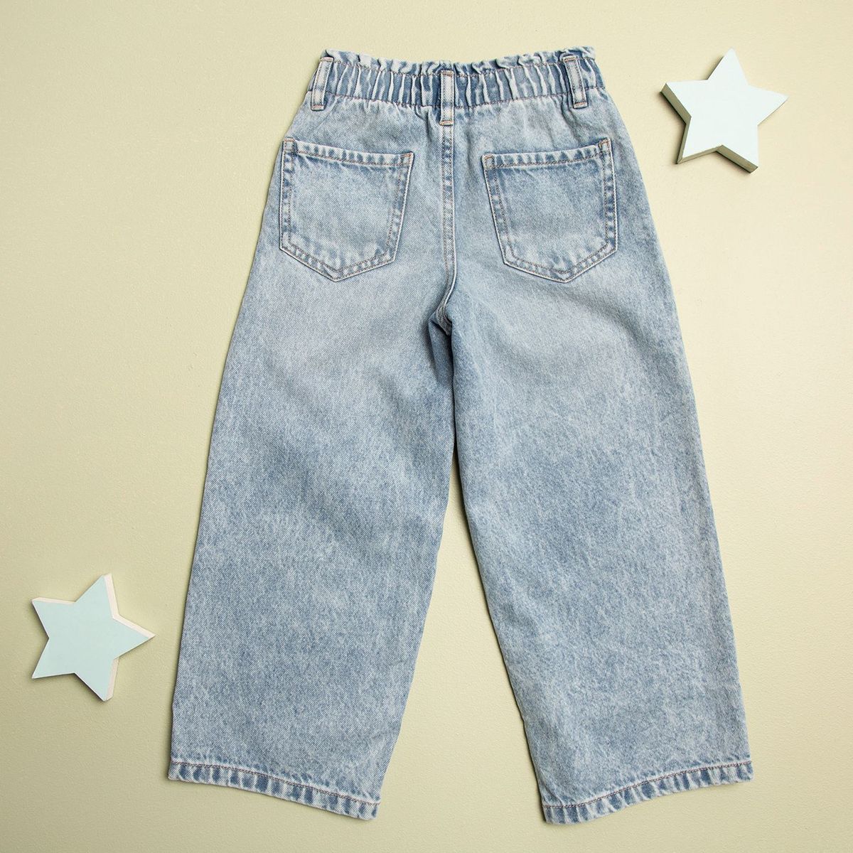 YAMP - Jean para Niña con Cintura elásticada Culotte Tiro alto en Algodón Yamp