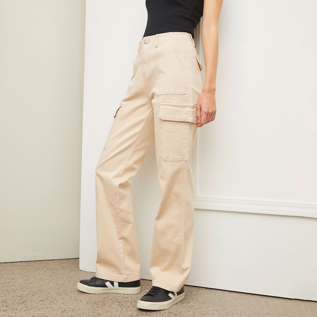BASEMENT - Pantalón Cargo para Mujer Tiro alto de Algodón Basement
