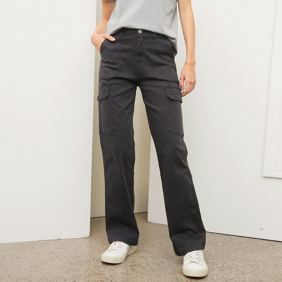 BASEMENT - Pantalón Cargo para Mujer Tiro alto de Algodón Basement