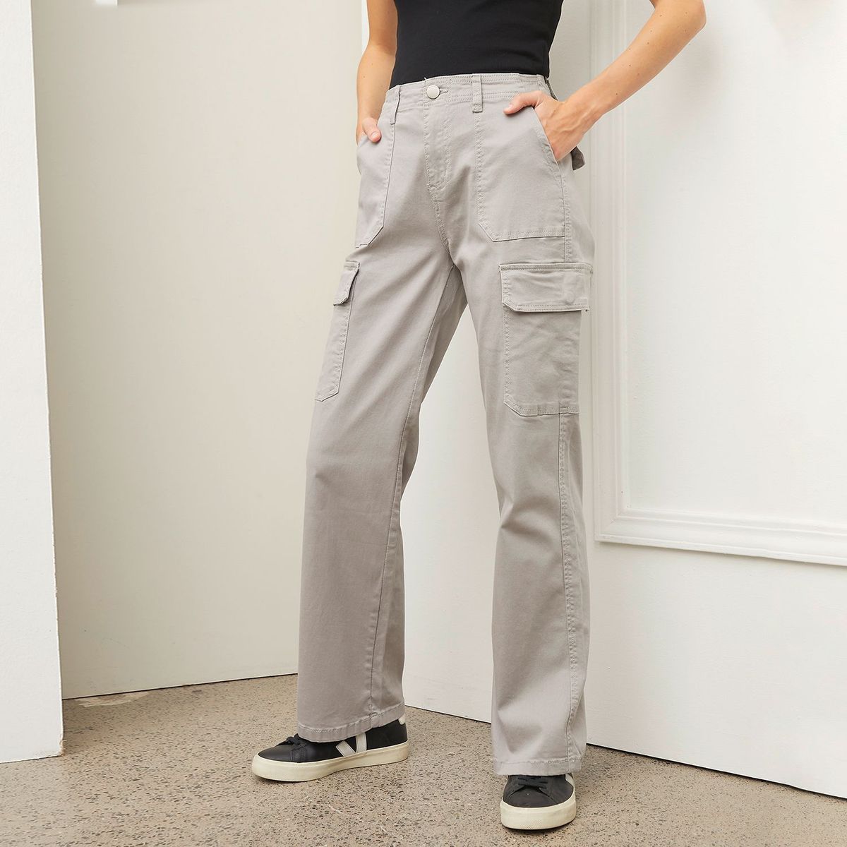 BASEMENT - Pantalón Cargo para Mujer Tiro alto de Algodón Basement