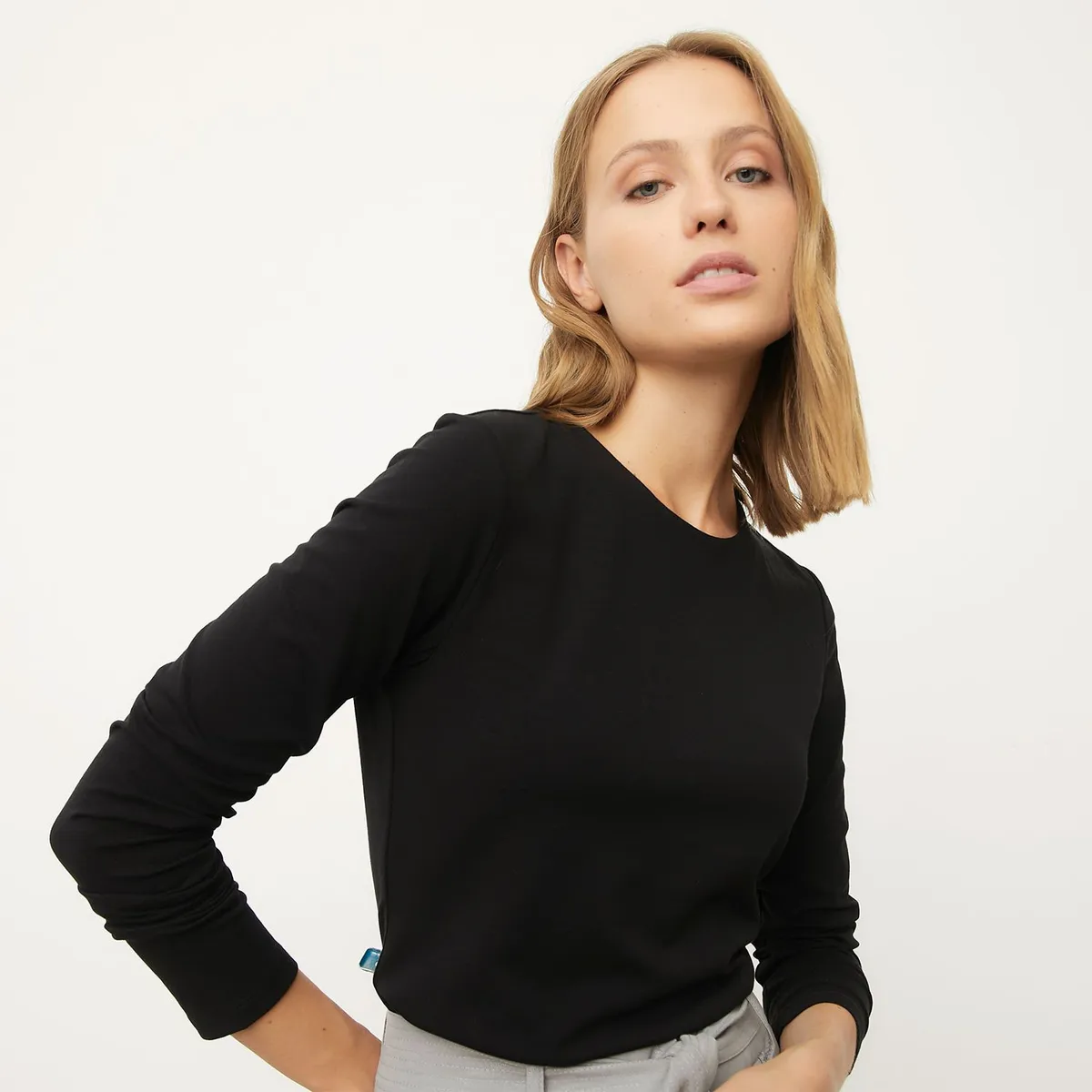 BASEMENT - Camiseta para Mujer de Algodón Cuello redondo Manga larga Basement Slim fit