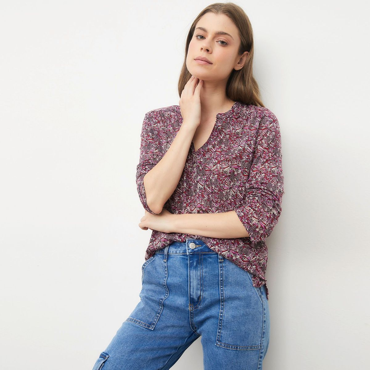 UNIVERSITY CLUB - Blusa para Mujer con Flores Manga 3/4 University Club