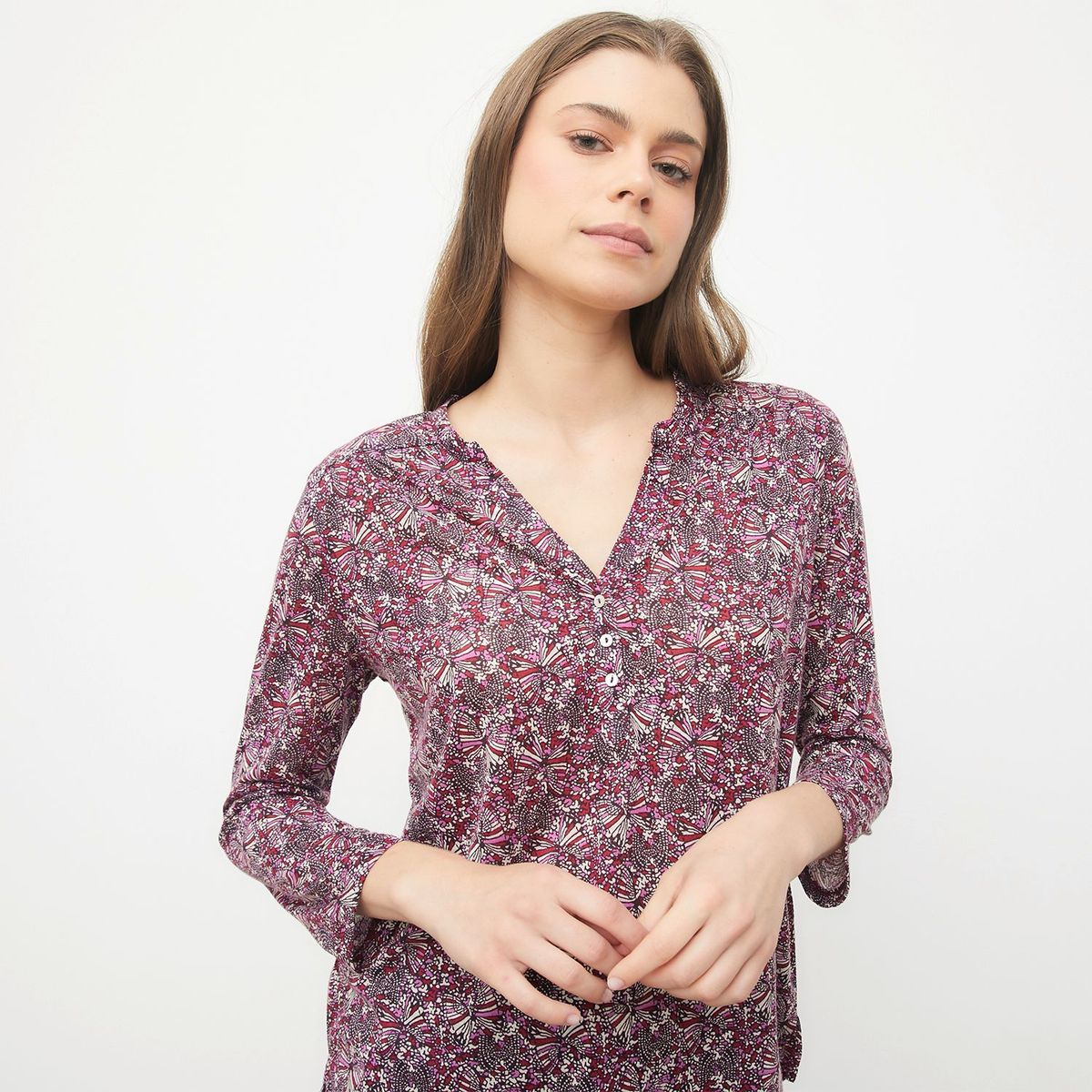 UNIVERSITY CLUB - Blusa para Mujer con Flores Manga 3/4 University Club