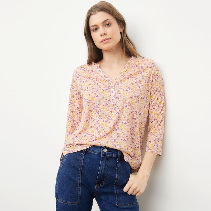 UNIVERSITY CLUB - Blusa para Mujer con Flores Manga 3/4 University Club