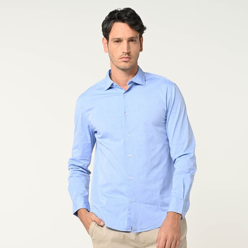BASEMENT - Camisa Hombre Manga larga Slim Algodón Basement