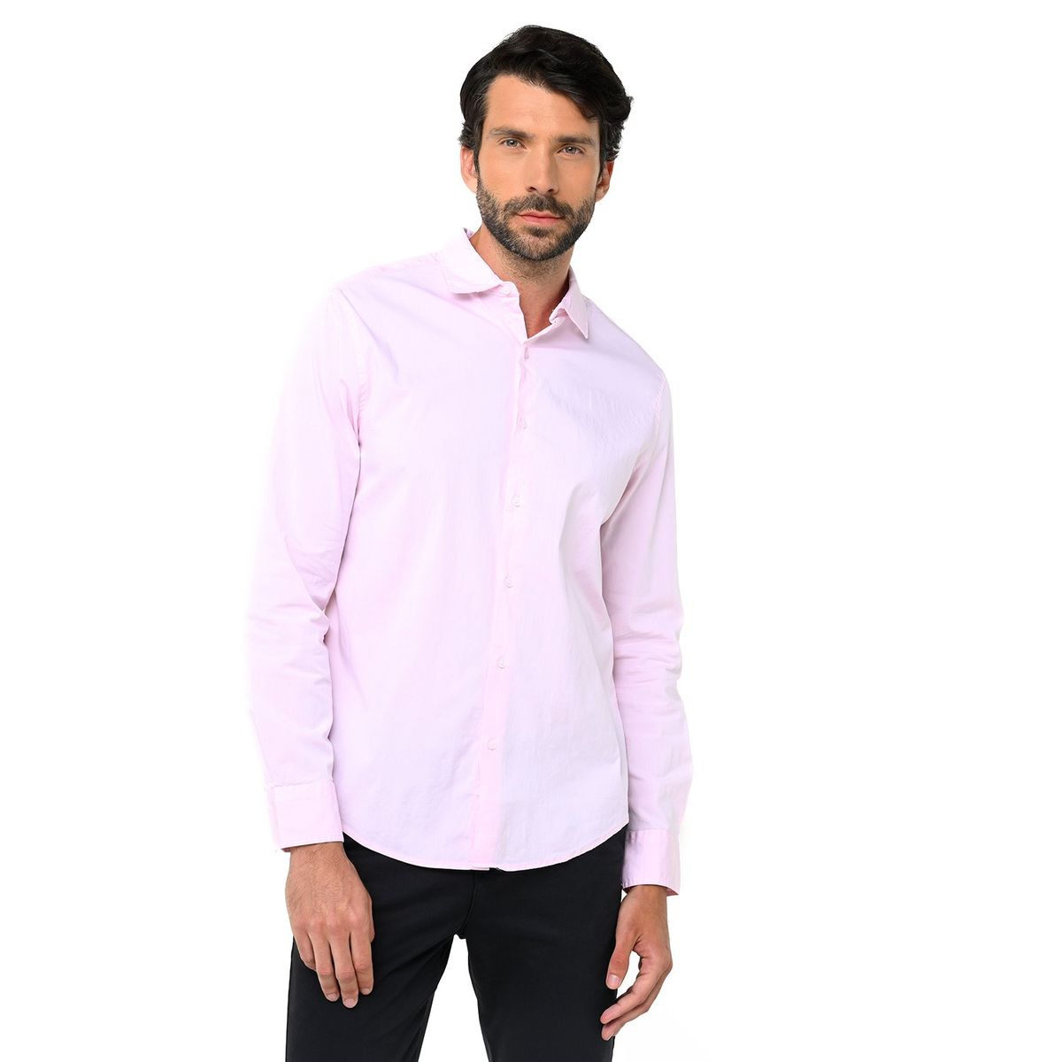 BASEMENT - Camisa Hombre Manga larga Slim Algodón Basement