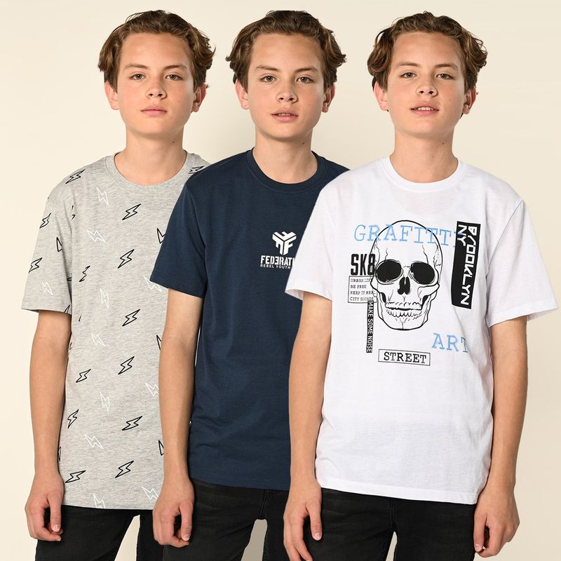 FEDERATION - Camisetas Niño Pack de 3 unidades Manga corta Algodón Federation