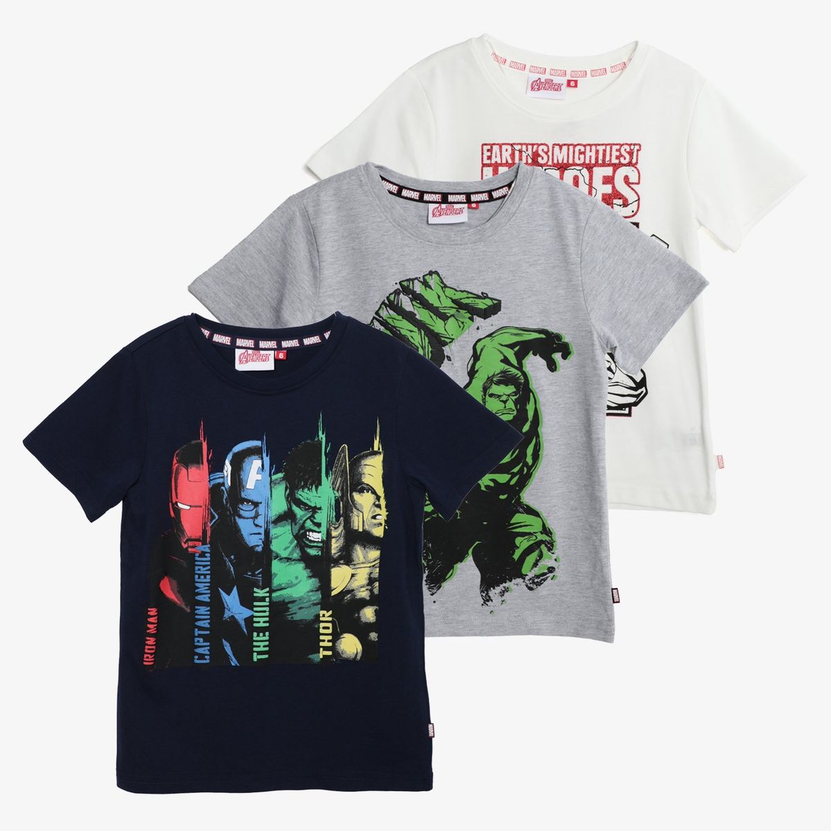 MARVEL - Camiseta Niño Pack 3 unidades Manga corta en Algodón Avengers